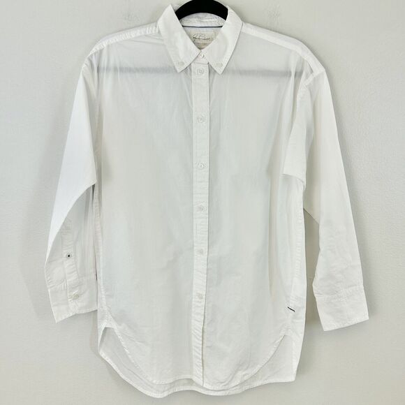 J Crew Shirt Womens‎ 0 Relaxed Fit Washed Cotton Poplin White Oversized Classic - Picture 1 of 14